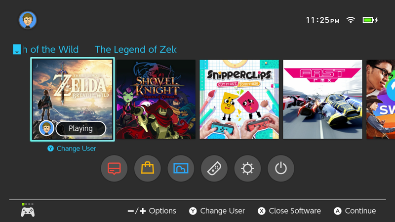 Above: The Switch home screen.
